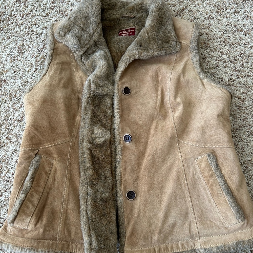 Eddie Bauer Brown Suede Faux Fur Vest